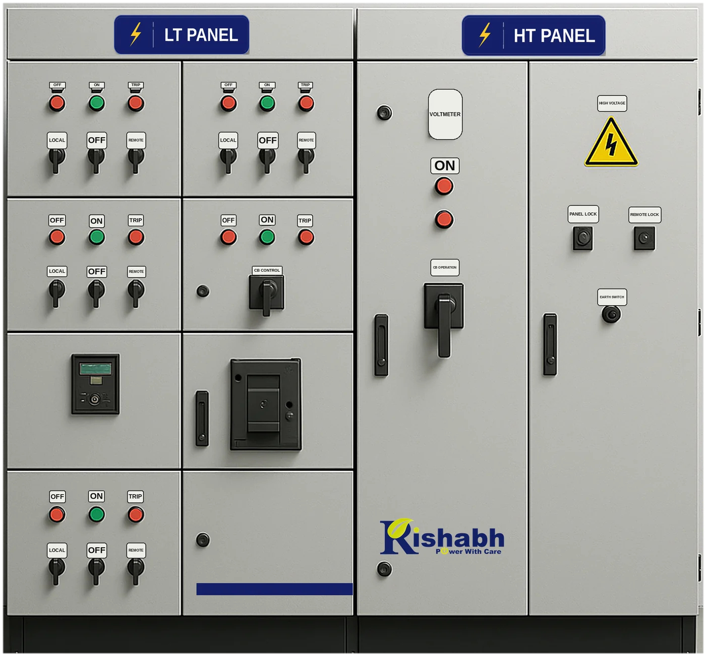 Rishabh HT panel and LT panel installed side by side, the switchgear a transformer sits between