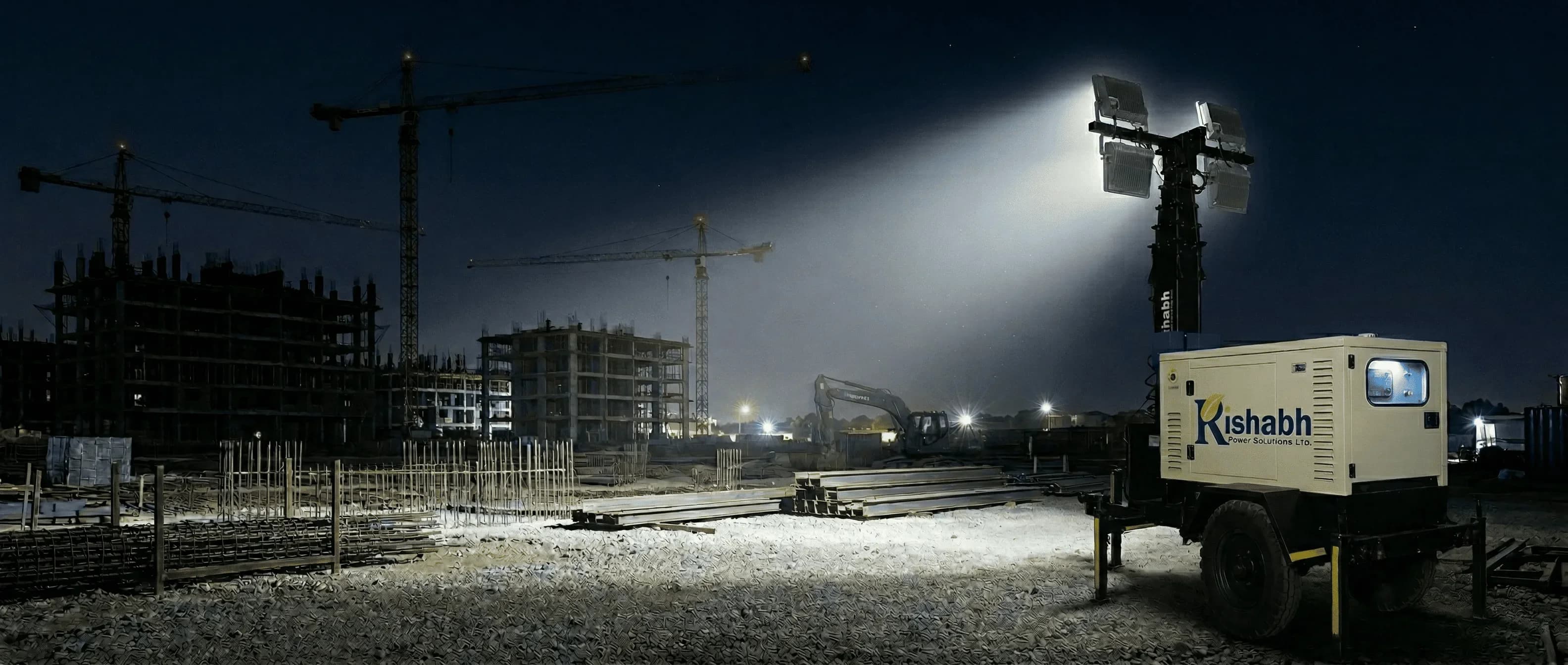Mobile diesel generator powering a construction site